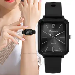 Relógios de Moda de Luxo Mulher em Silicone Qualidades Rectângulo de Quartzo Relógios de Pulso com Pulseira Simples Preto Branco Relógio Feminino Presente