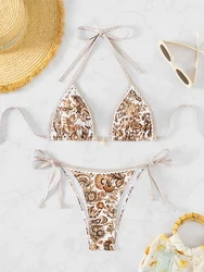 Micro Bikinis Sexy Women Swimsuits Swimwear Halter String Triangle Bikini Print Bathing Suit Beachwear Brazilian Biquini Female