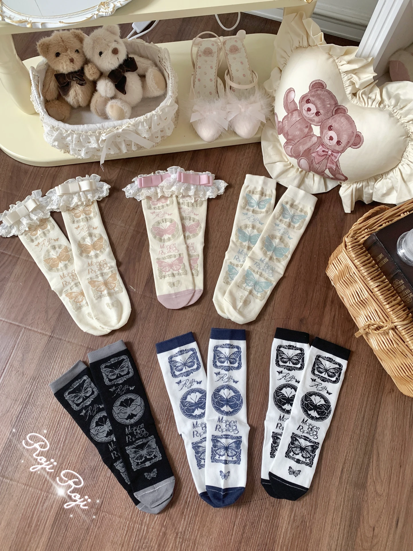 

Japanese Cartoon Butterfly Gallery Lolita Lace Socks Women's Summer Breathable Pure Cotton Lolita Bow Slim Leg Socks Soft Sister