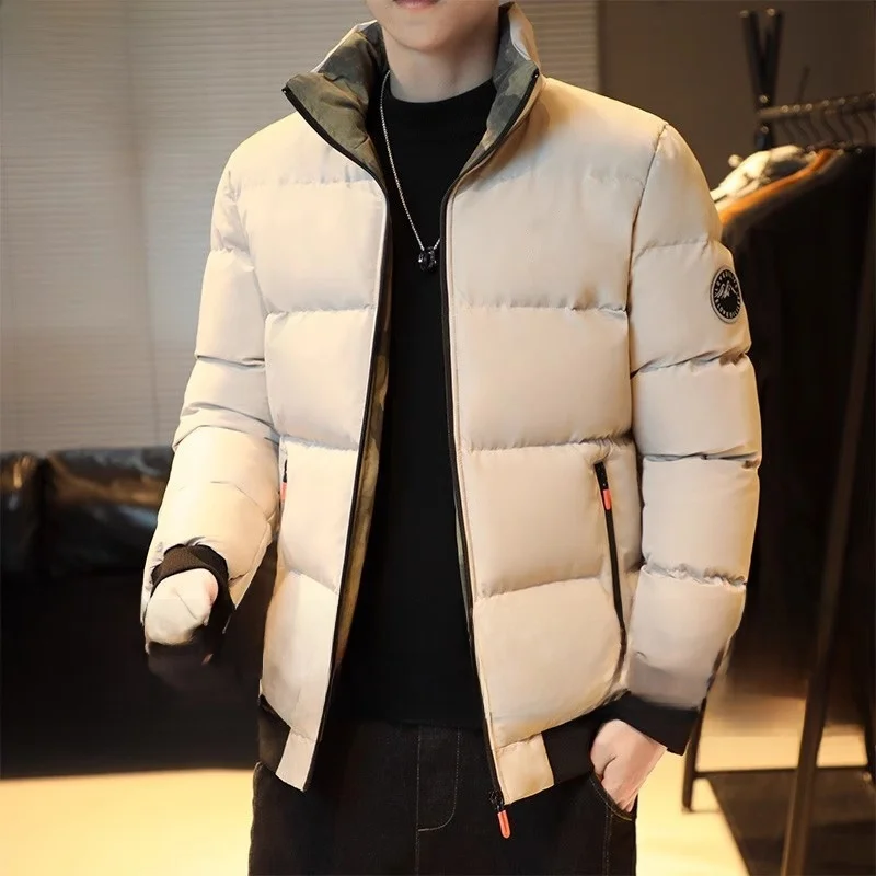

Men's Thiened Loose down Cotton Jaet Winter Warm Outerwear Casual Coat Stand Collar Long Sve Zipper Closure Chinese Brand