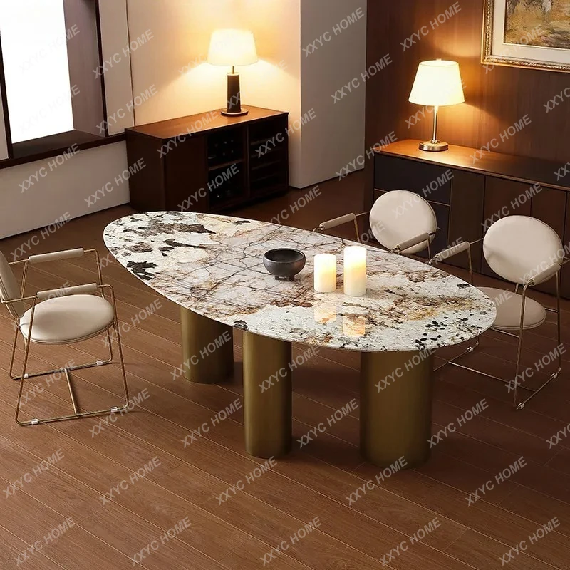 

Обеденный стол LXPandora в форме капли, роскошный, из натурального мрамора, овальный, премиум-класса.