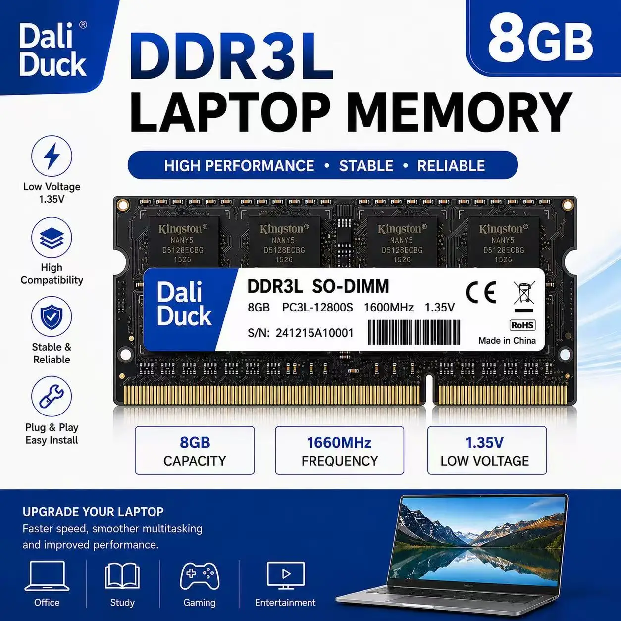 DaliDuck DDR3 DDR3L RAM Memory for Laptop  4GB 8GB SODIMM 1066 1333 1600MHz PC3L 10600S 12800S 204Pin 1.5V 1.35V  for Notebook