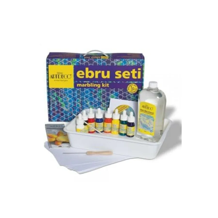 

Ebru Marbling Starter Kit with 8 Colors 9x13 in 23x33 cm Tray Tools 1 qt (1 L) Kitre and 10 A4 Sheets - Beginner Art Craft Set