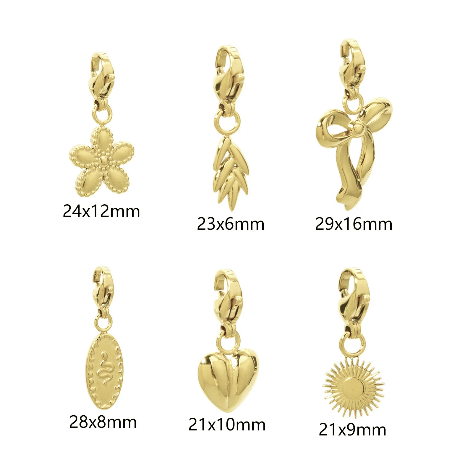 1 Piece 304 Stainless Steel Charms 14K Gold Plated Sun Shell Bow Heart Flower With Lobster Claw Clasp Pendants For DIY Necklace