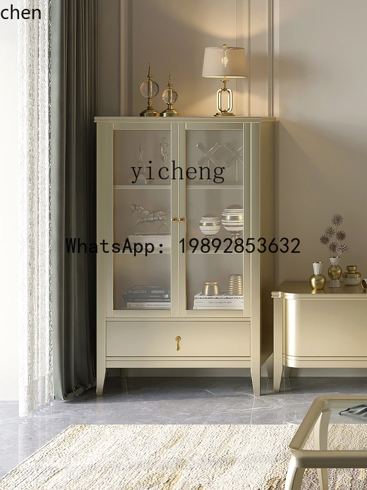 

BB Solid Wood Double Door Wine Cabinet Stand Cabinet Household Small Apartment Glass Door Living Room Storage Cabinet