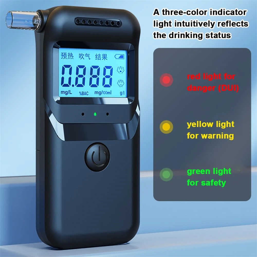 Black Digital Alcohol Breathalyzer with 5 Mouthpieces LCD Display Portable Breathalyzer Alcoholometer NO Battery