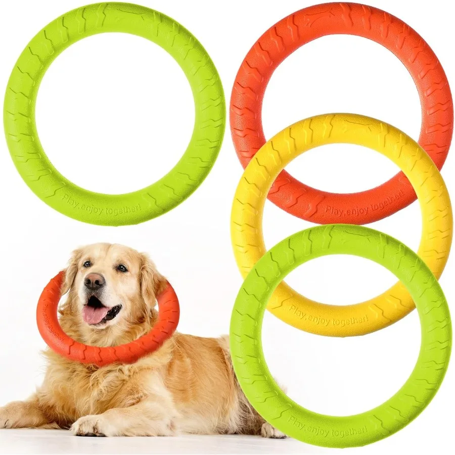 Anel de treinamento de brinquedo para cães, 4 pacotes, brinquedos de mastigar duráveis, disco voador, anel flutuante para cães grandes e médios