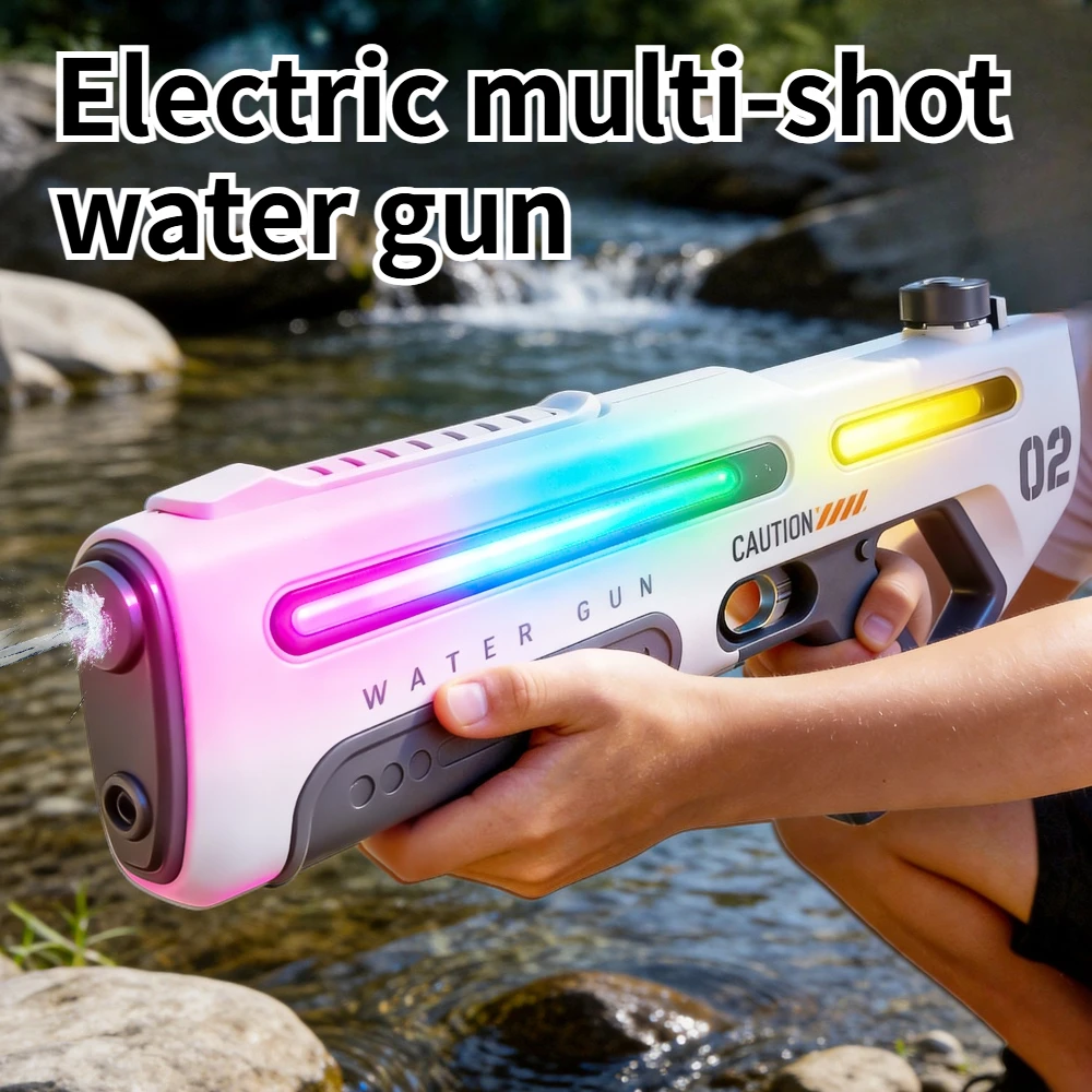 

New Color Changing Light Water Gun Electrically Powered High Pressure Strong Shooting Range Automatic Water Absorption