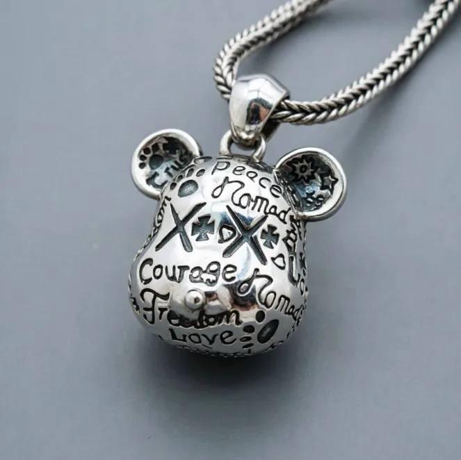 S925 sterling silver k-stylefashion pendant graffiti bearstylishniche style design sweater chain y2k necklace