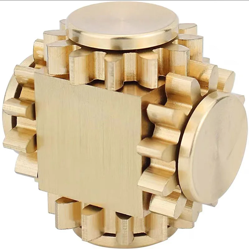 Brass Cube Metal Gear Fidget Spinner EDC Finger Spinning Toy Sensory Fidget Stress Relief Adhd Autism Anxiety Therapy Adults