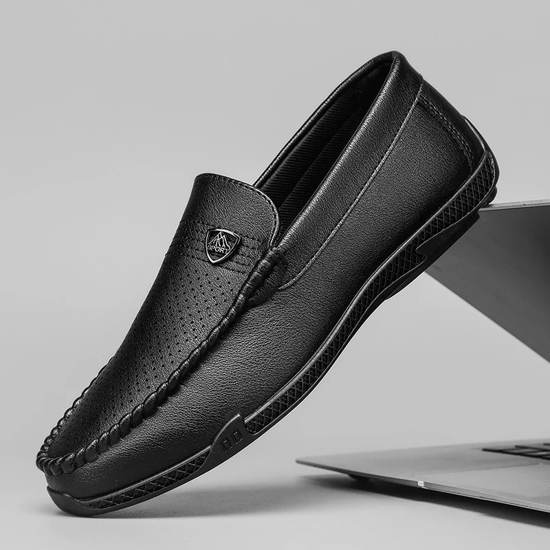 Classic Black Men's Loafers Business Casual Leather Shoes For Men Driving Shoes Comfortable Breathable Slip-on Office Shoes Man