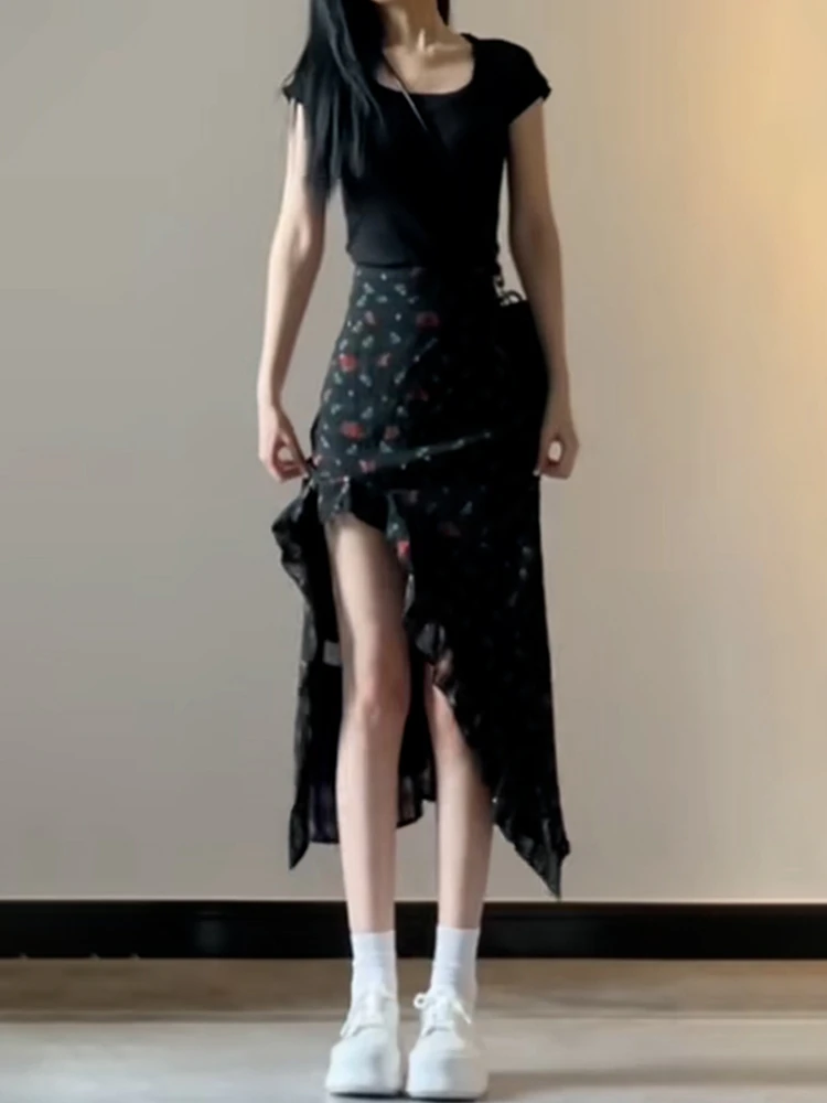 Bla Floral ter Ne Dr femmes été 2025 nouvelle plage Vaion asymétrique fente moulante jupe longue