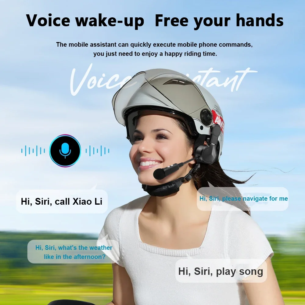 سماعة بلوتوث للدراجات النارية مع حامل مشبك، خوذة موتو ستيريو لاسلكية، مشغل موسيقى، سماعة أذن بدون استخدام اليدين