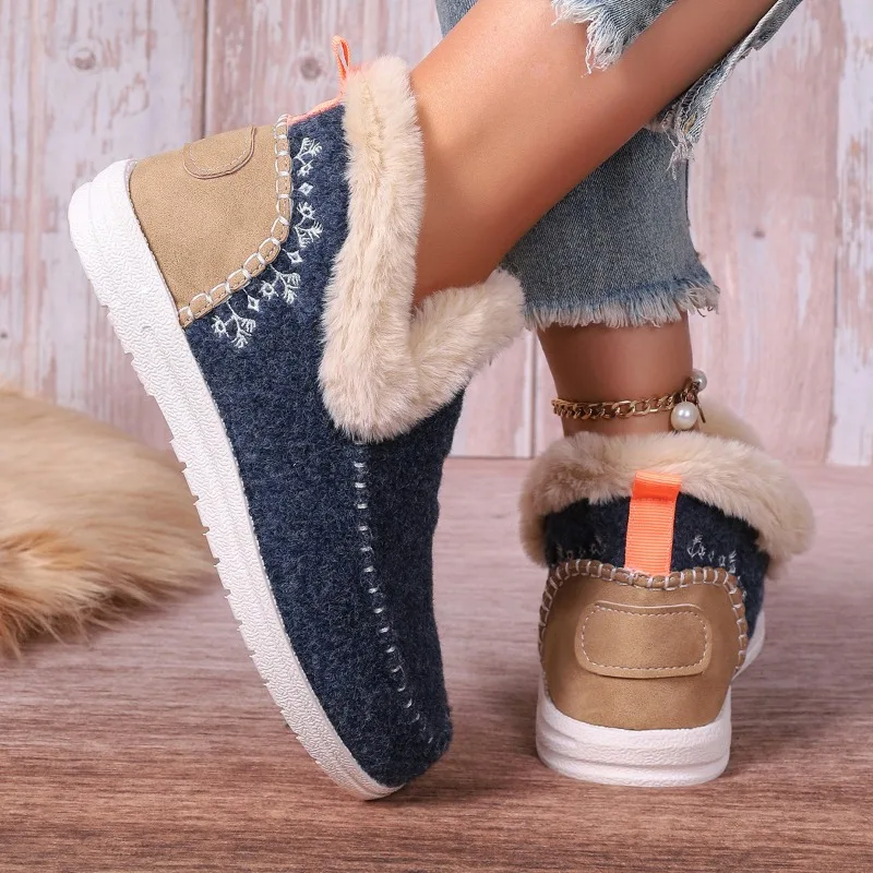 Padded Shoes for Women Winter Casual Slip-on Warm Boots Ladies Home Fur Loafers Woman Comfort Plush Flats Footwear Zapatos Mujer