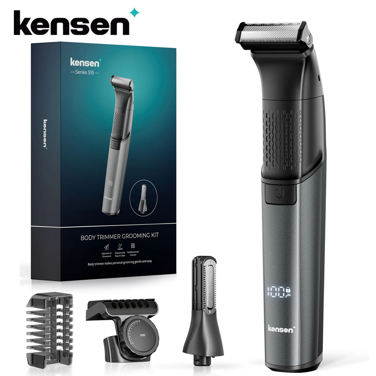 KENSEN S15 Electric Shaver Dual-sided Blade IPX6 Waterproof Razor Rechargeable Beard Trimmer 2 in 1 Electric Body Shaver for Men