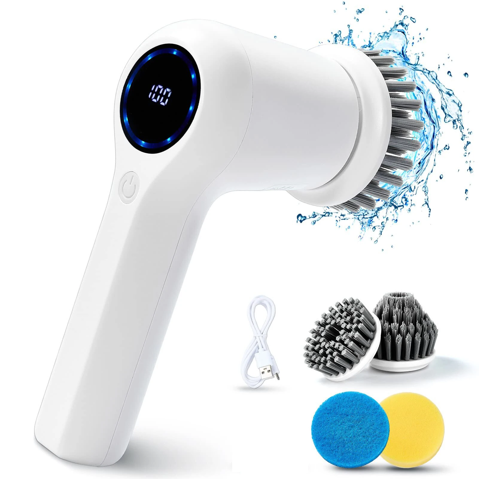 

Cordless Electric Spin Scrubber USB Rechargable Cleaning Brush with 4 Replaceable Heads for Bathroom Car Tile Floor Bathtub