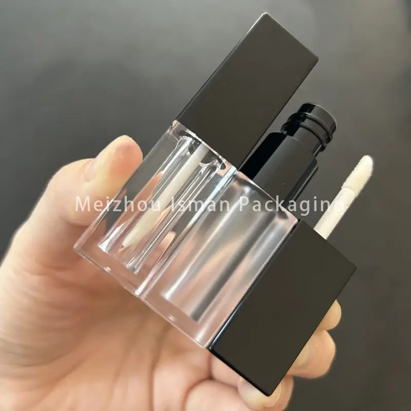 

50Pcs luxury square black lipstick lip gloss container makeup frosted lipgloss lipstick packaging wand tubes 3.5ml