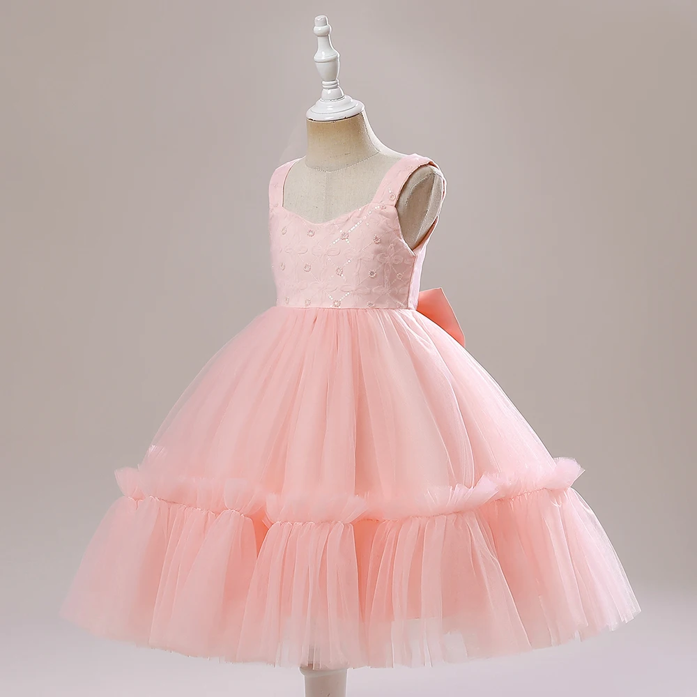 Girl Party Dresses Pink Puffy Tulle Summer Princess Dress For Girls Children Costume 3-8 Years Kids Birthday Wedding Clothes