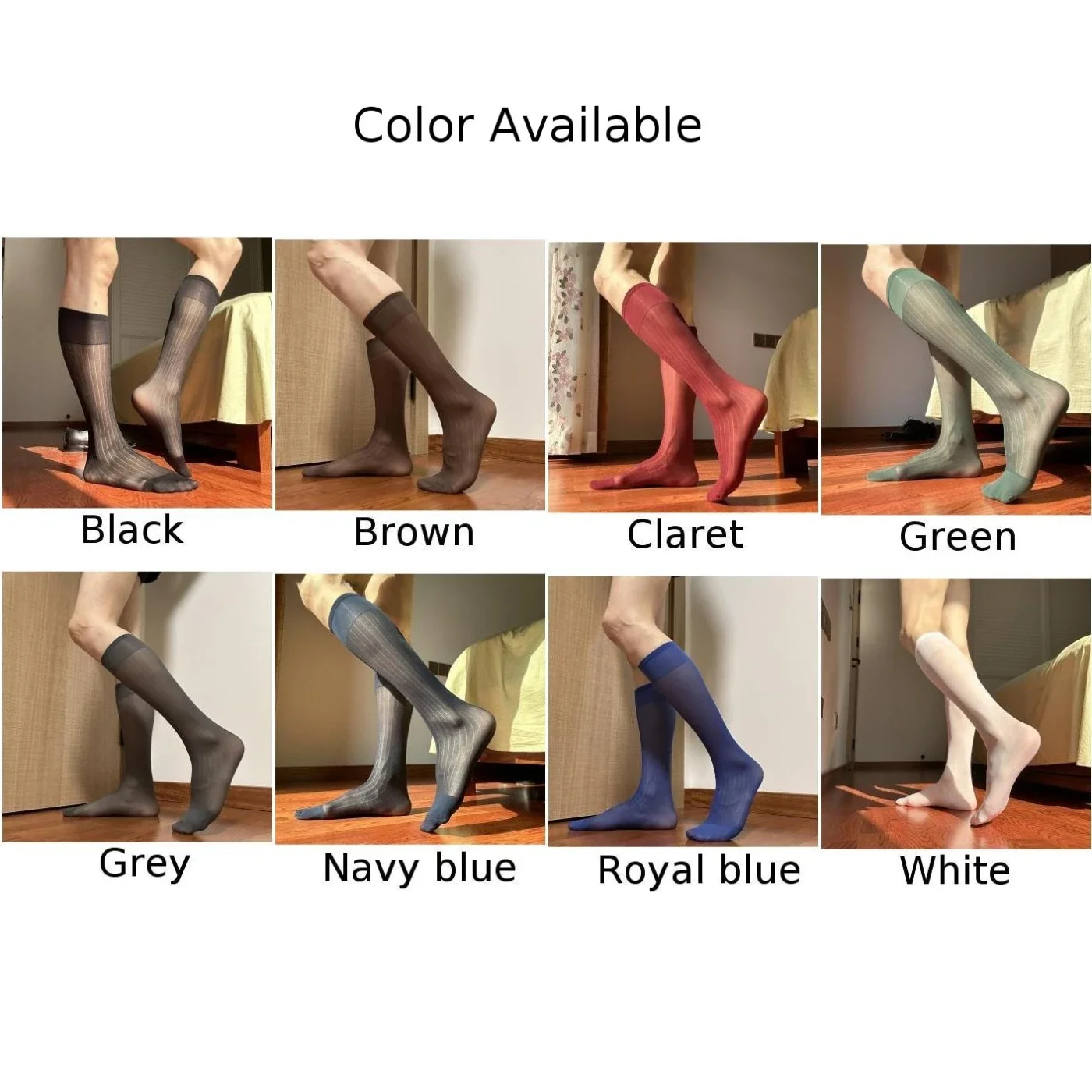 Mens Sexy Wide Striped Ultra Thin Socks Transparent Stockings Business Dress Suit Socks Japanese Middle Length Male Stockings