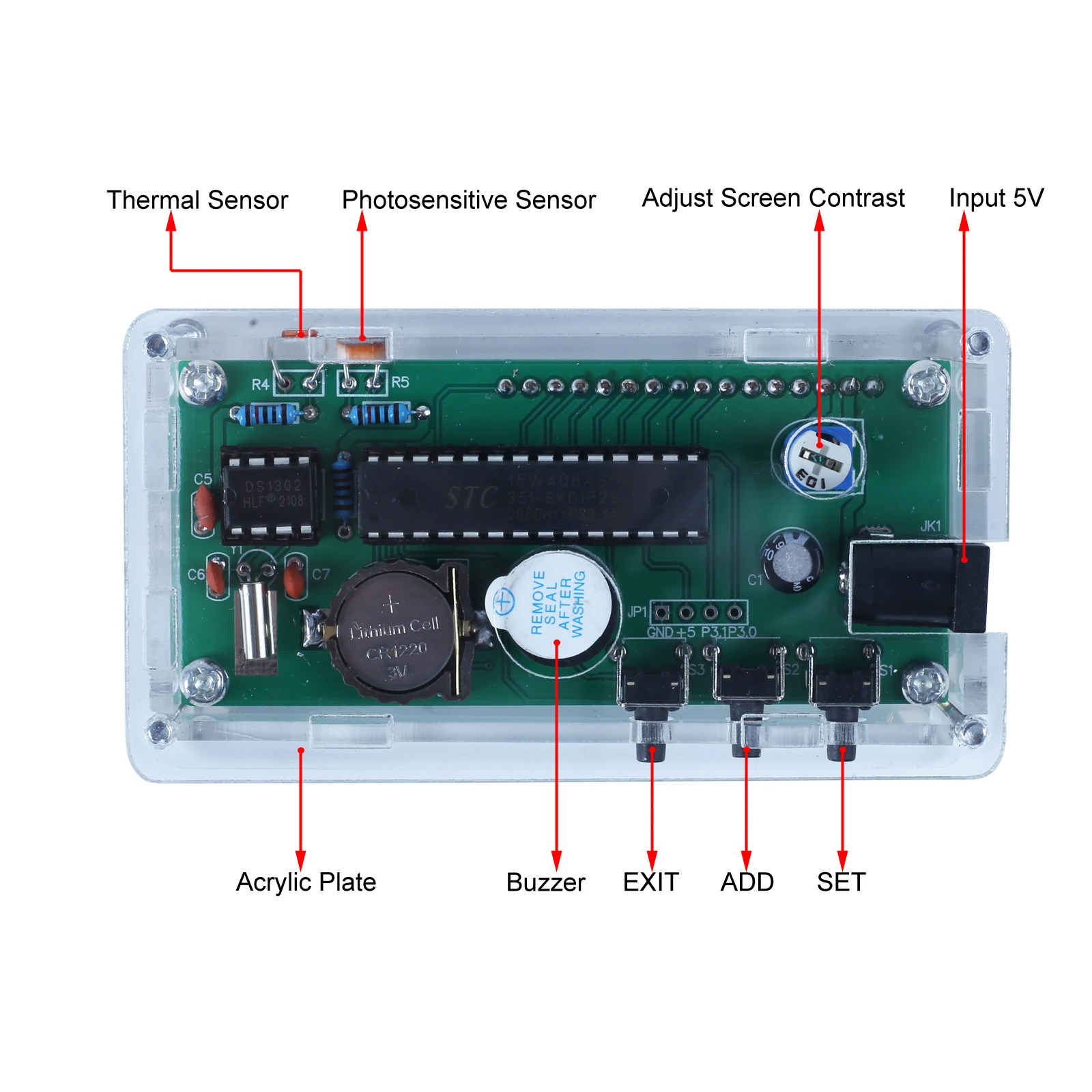 DIY Electronic Kit Alarm Clock Sound Light Control Brightness Date Time Temperature LCD1602 Display Clock Soldering Practice