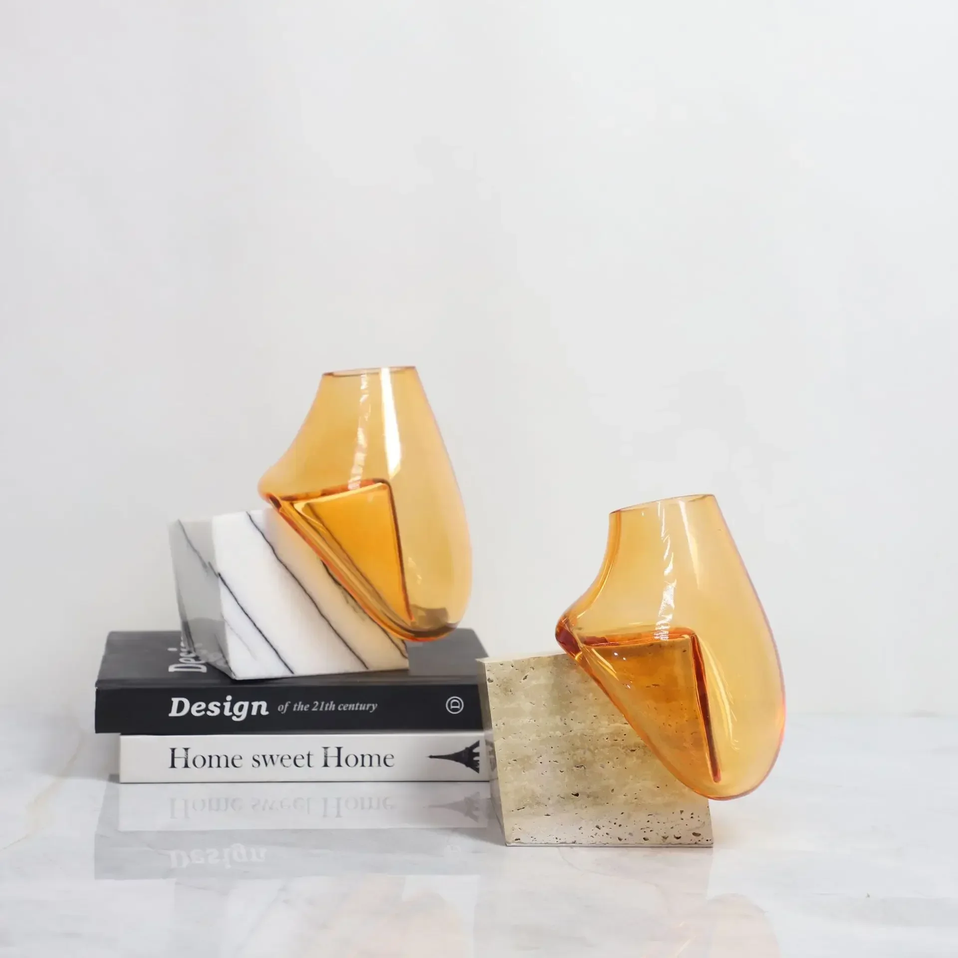 2026 Unique Glass Vase Marble Base Abstract Moving Water Droplets Transparent Vase Floral Arrangement Accessories Home Decoratio