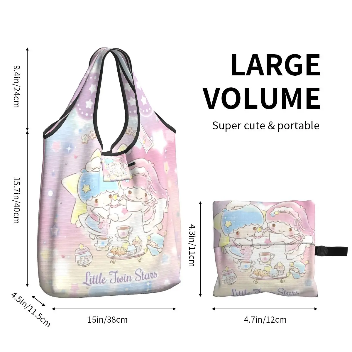 Custom Cute Printing Little Twin Stars Sanrio Cartoon Kiki Lala Tote Shopping Bags Portable Shopper Shoulder Handbag