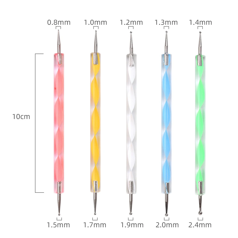 5Pcs/Set Dual-ended Nail Art Dotting Pen Handle 3D UV Gel Design Flower Pattern Drawing Painting Brush DIY Manicure Tool