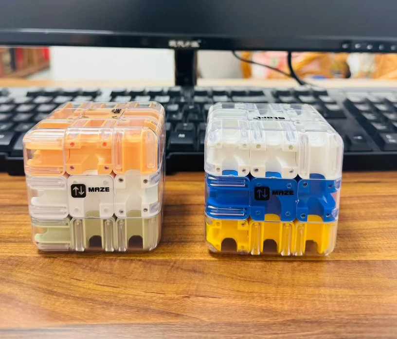 3D Doolhof Magische Kubus Blauw 3D Bal Doolhof Puzzel Kubus Fidgeting Speelgoed voor Kinderen Logisch Denken Anti Stress Verjaardag Nieuwjaar Geschenken