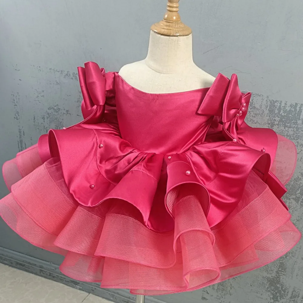 Girl's dress pink fluffy dress baby girl's birthday princess children's stylish ball gown for kids