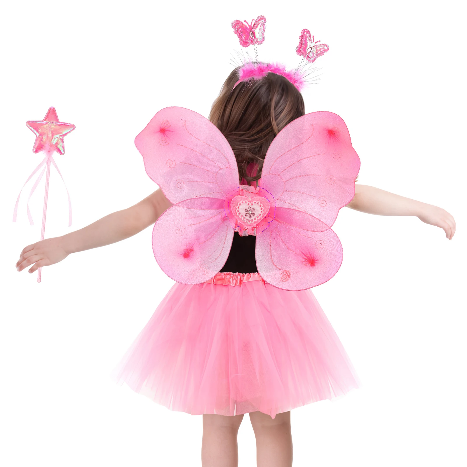 

Butterfly Wings Headband Fairy Costume Set Girls Mesh Tutu Skirt Wing Headpiece Fairy Stick Party Photo Shoot Christmas