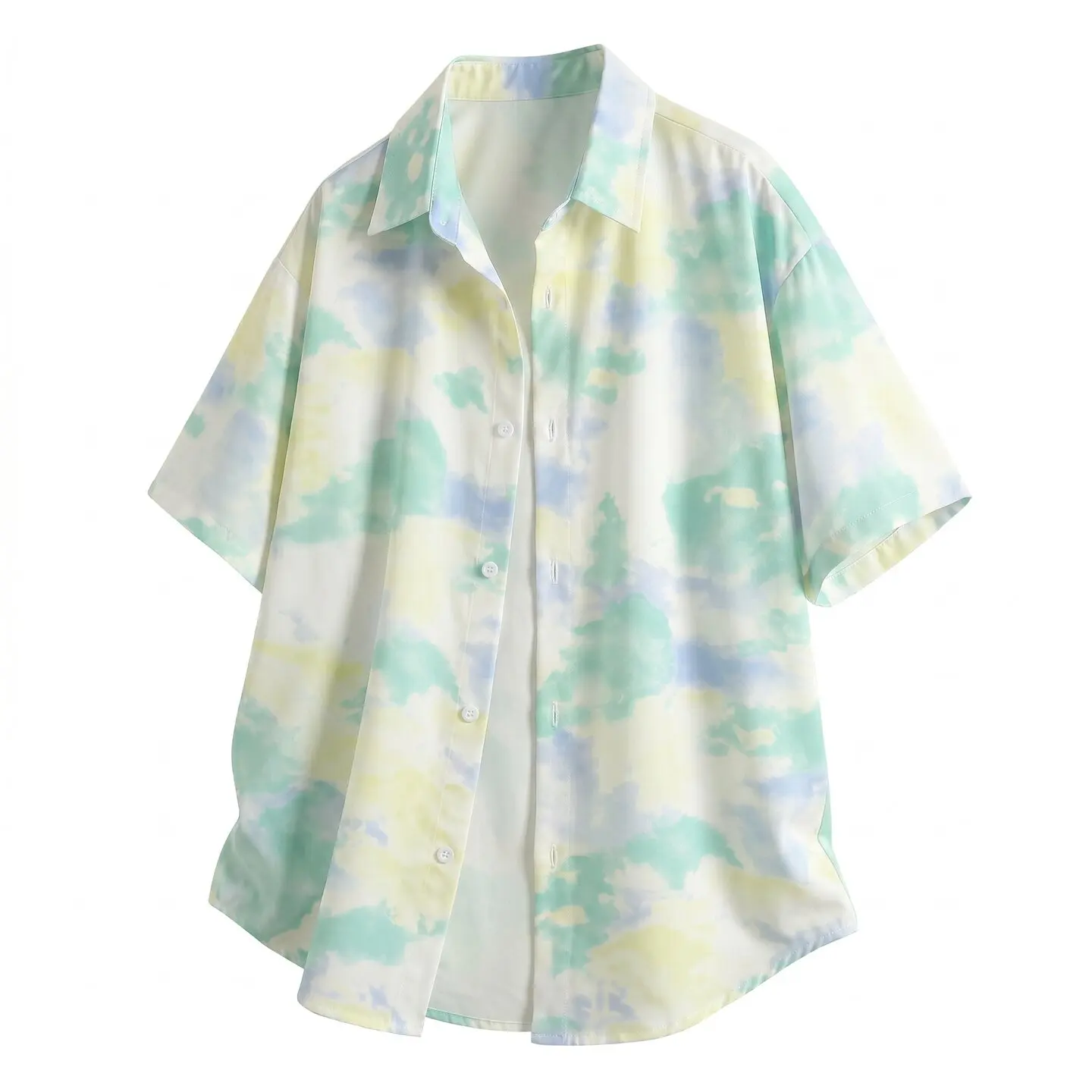 

Men's Fashion Tie-Dye Short Sleeve Shirt 2026 Men Casual Trendy Loose Fit Shirt Daily Streetwear Man Lightweight Button Shirt