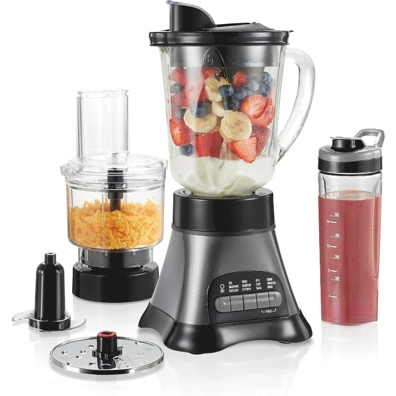 Blender for Shakes and Smoothies & Food Processor Combo, With 40oz Glass Jar, Portable Blend-In Travel Cup & 3 Cup Electric Food