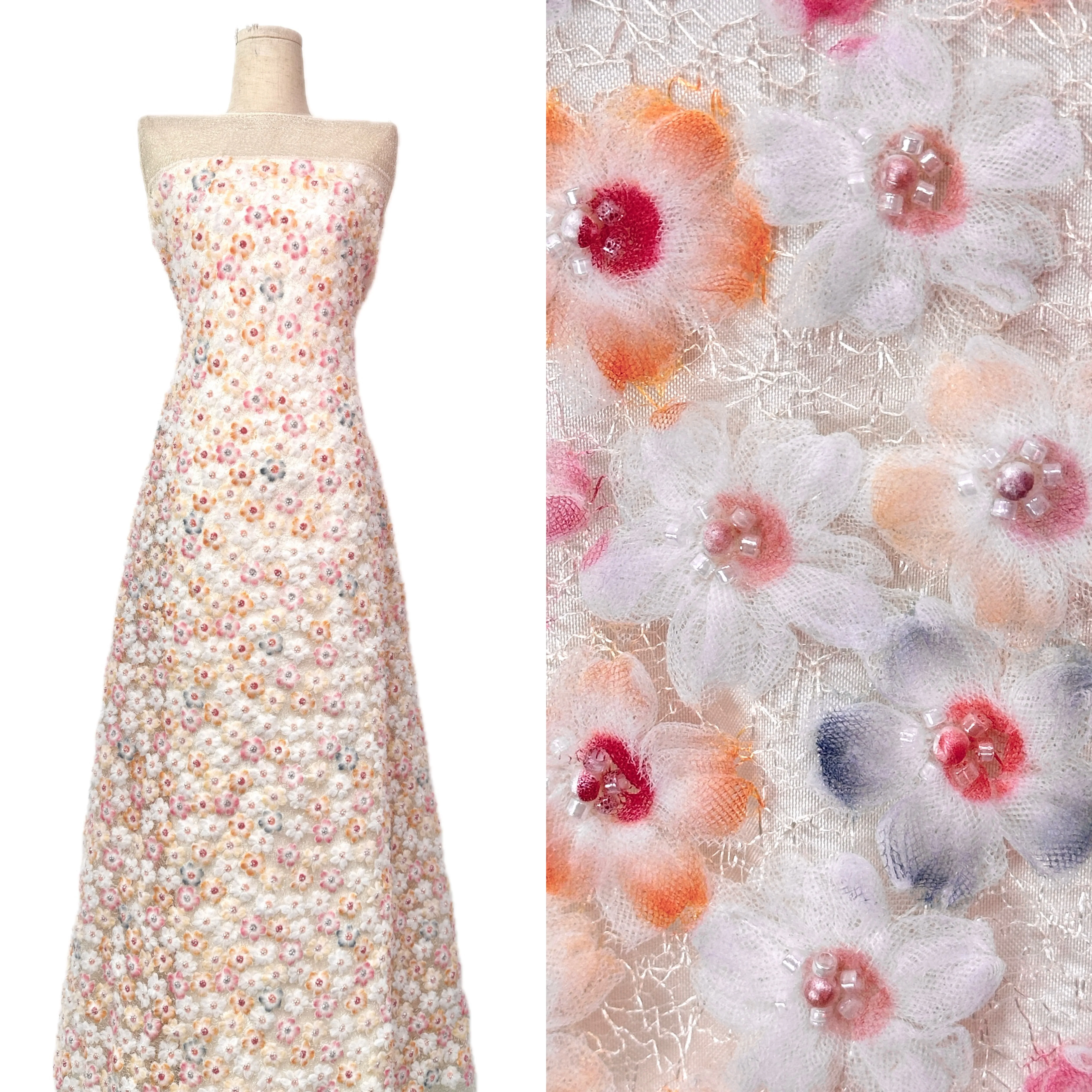 Luxury European Bridal Flowers Lace Fabric with African Beads And Sequins Elegant French Lace for Nigerian Wedding Groom Party