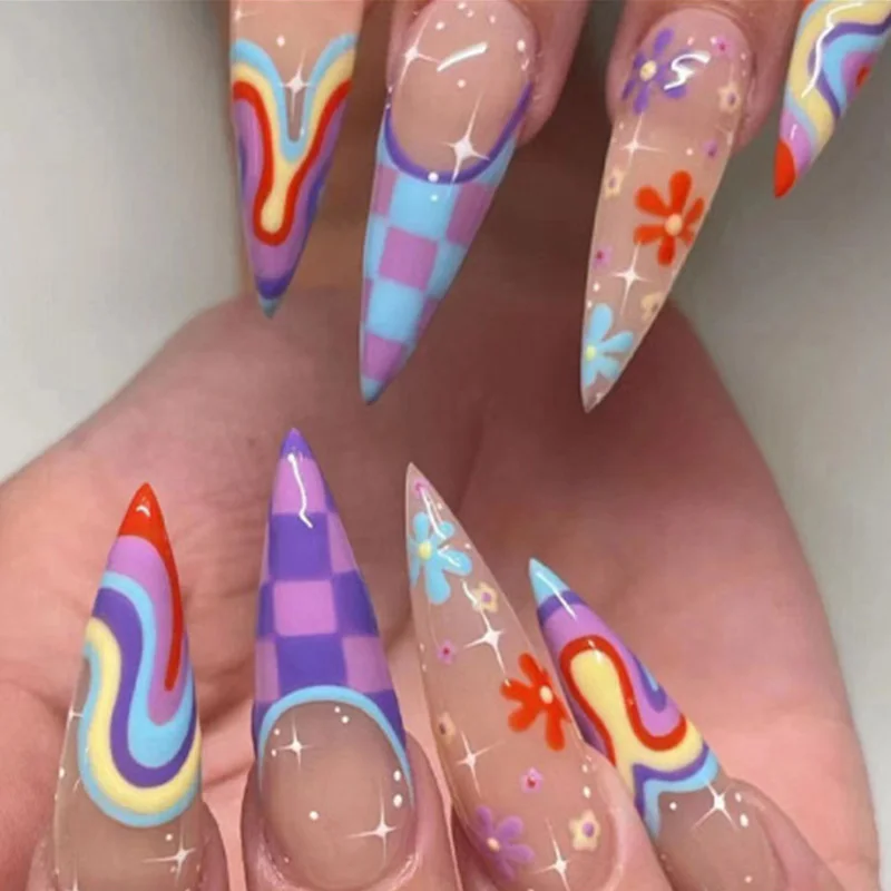 

24 Pcs Summer Nails Handmade Nails Press On False Nails Ballet A Sense Of Design Fake Nails Tips Elongated Nail Decorations