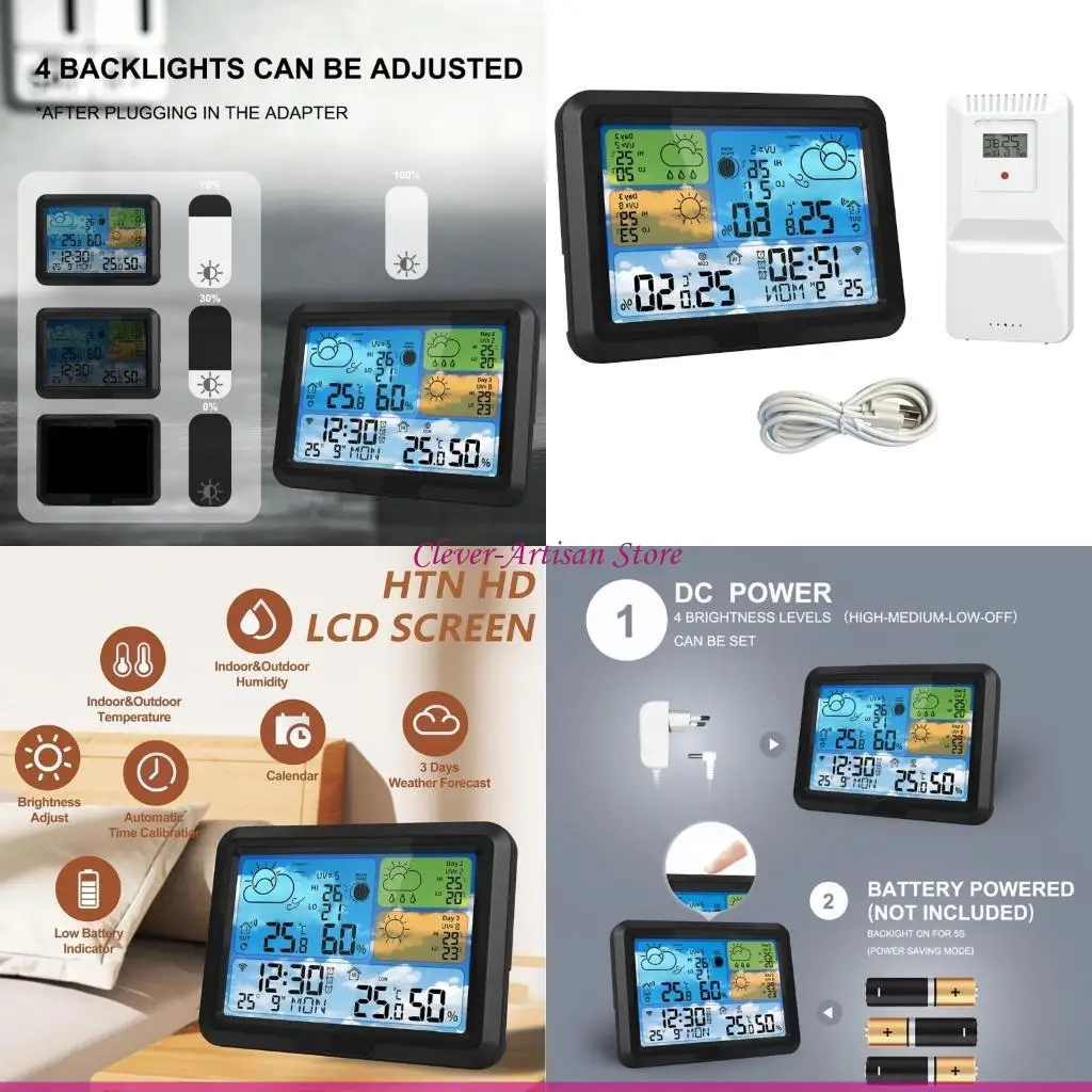 

E06B Digital WiFi Weather Stations with Instantly Indoor Outdoor Thermometers Hygrometer and Phase Color Display