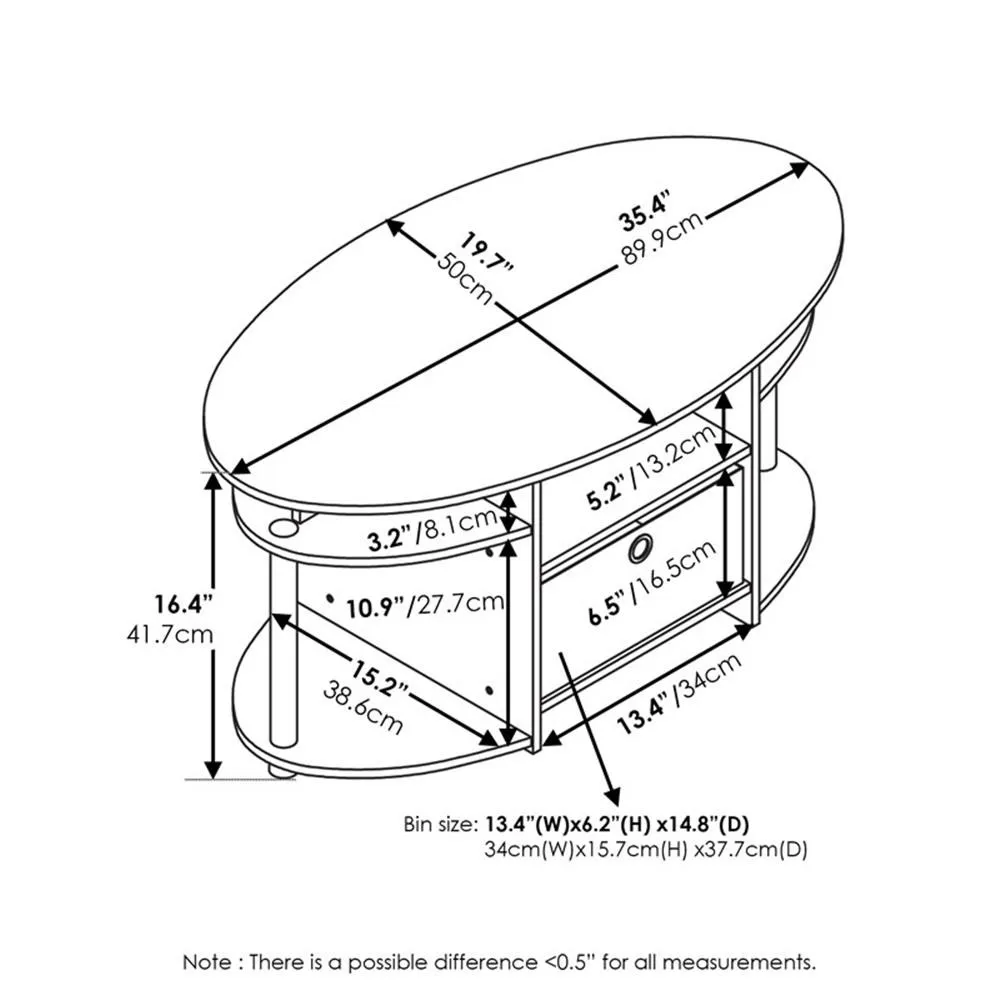 طاولة قهوة بيضاوية الشكل مع صندوق تخزين وإطار من الفولاذ المقاوم للصدأ بتصميم غرفة المعيشة الحديثة #3