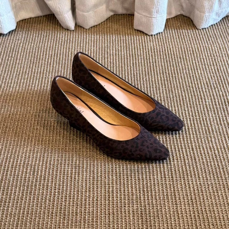 BANFANG Women's Shoes 5.5cm Retro High Quality Suede Square Toe Shallow Mouth Elegant Commute Versatile Female Shoes