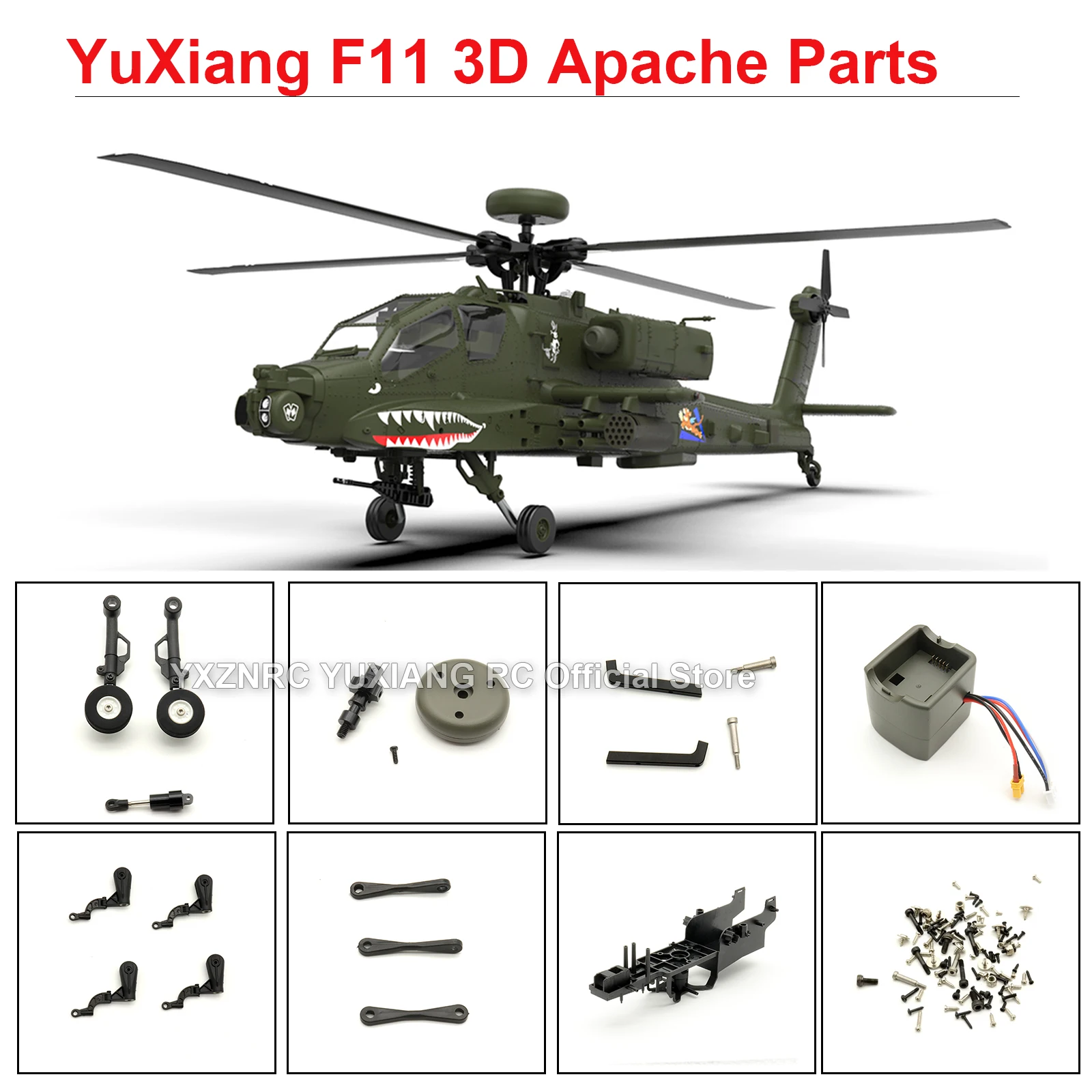 

YXZNRC YUXIANG F11 AH-64 Apache 3D детали для радиоуправляемого вертолета фюзеляж основная ручка лезвия горизонтальный хвостовой ротор сервопривод аксессуары