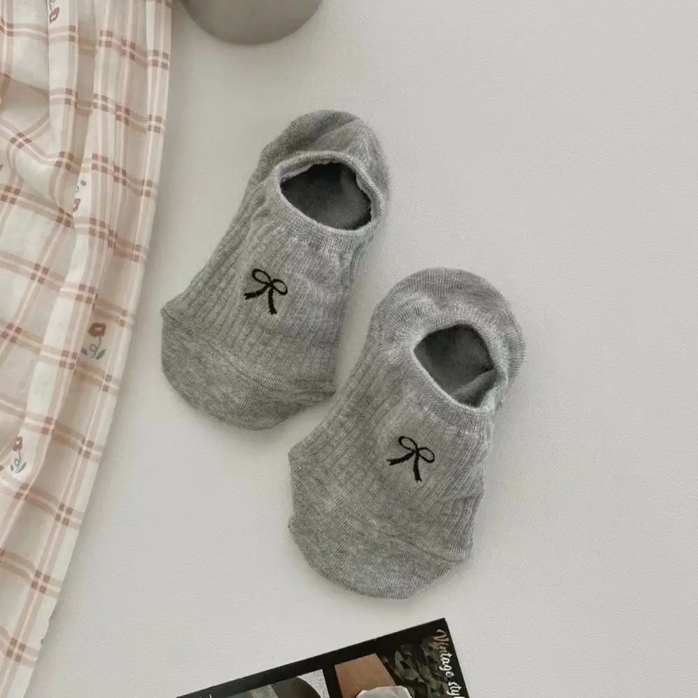 New Breathable Bowknot Socks Spring Summer Solid Color Boat Socks Cotton Thin Invisible Cute Sock
