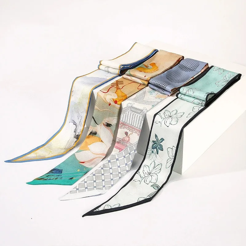 

Длинный роскошный дизайн 6*125 см, 100% шелковый шарф, женский милый галстук для волос, узкая сумка, шарфы, шейный платок