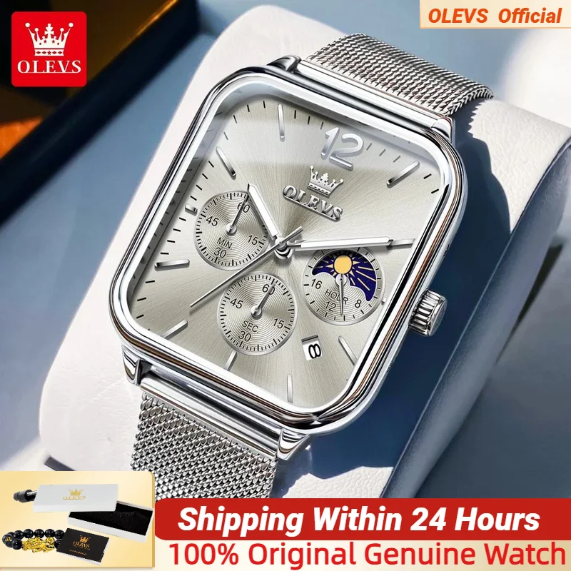

OLEVS Luxury Original Men's Watch Moon Phase Timing Code Quartz Watch Comfortable Stainless Steel Leather Waterproof Men's Watch