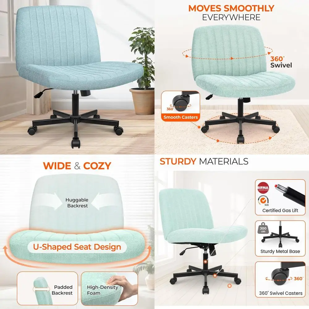 

Регулируемое поворотное кресло для рабочего стола с широкими ножками, ткань мятного цвета, без подлокотников, для домашнего офиса