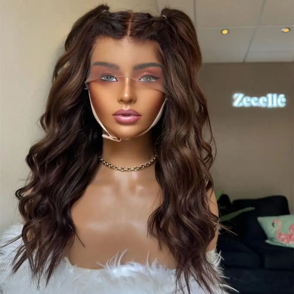 

Brunette Lace Front Wig for Women 18‘’ Bob Wave Wig Middle Part Synthetic Lace Front Natural Hairline for Daily Party Wear&Go