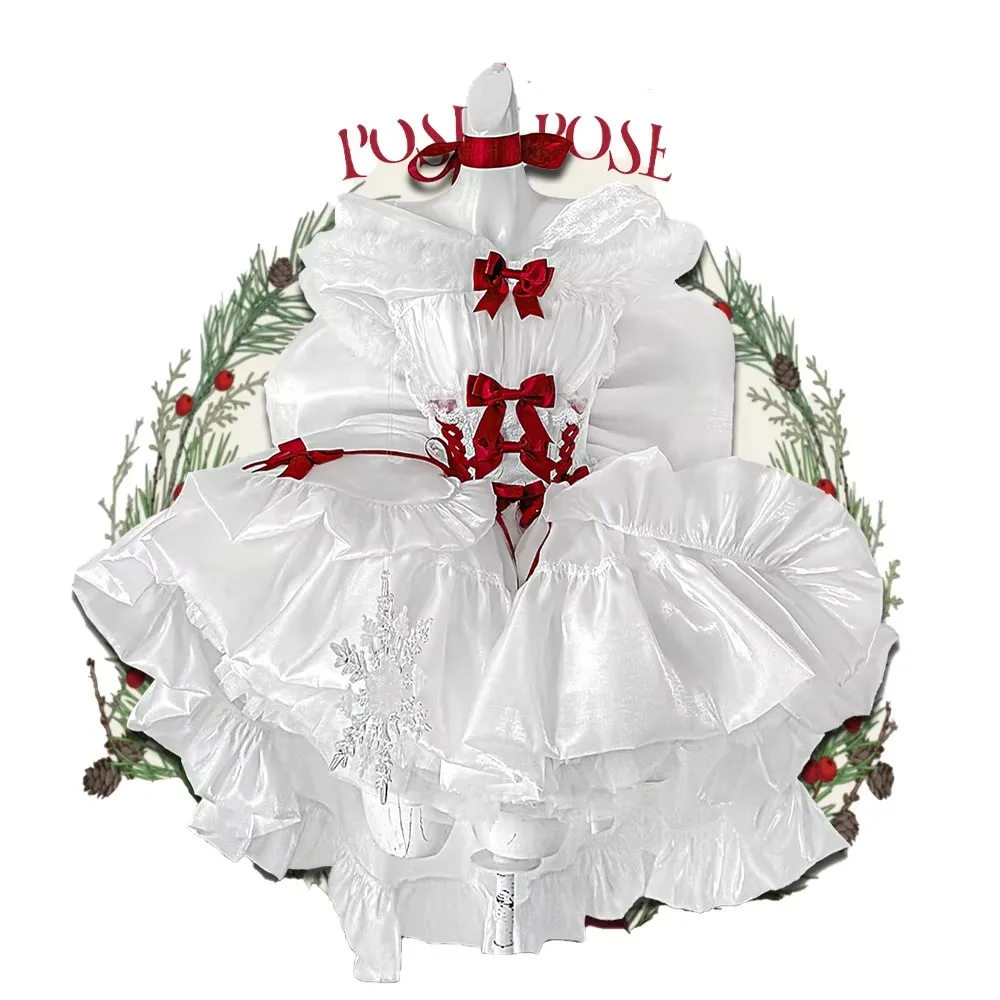 

Прекрасное платье горничной, кавайные рождественские наряды, фартук, рождественское платье горничной, карнавальный костюм Санта-Клауса, красный рождественский костюм