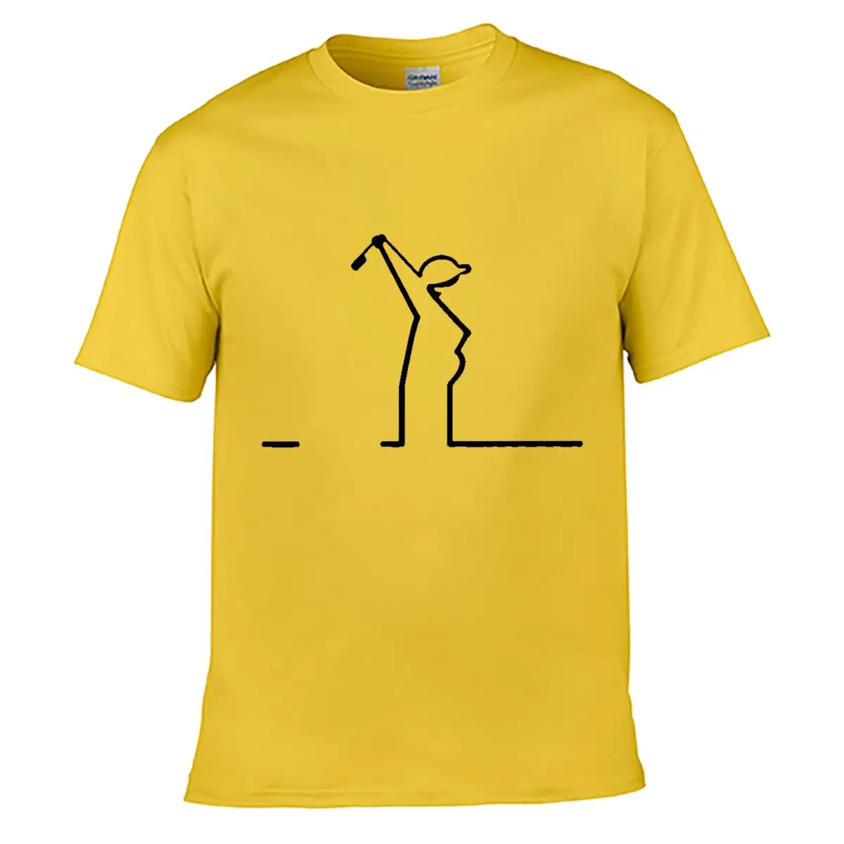 Golf Player Swing Silhouette Line Art Sports Graphic Men Summer Washed Tee Loose Distressed Top