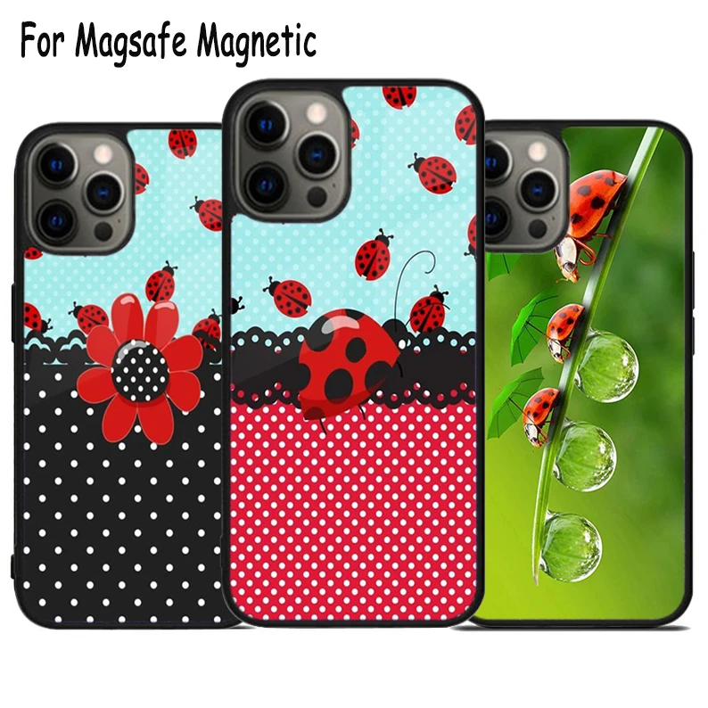 

Чехол Magsafe для телефона Lady Bugs с беспроводной зарядкой для iPhone 15, 16, 14, 13, 11, 12 Pro Max Plus, Магнитный чехол-бампер