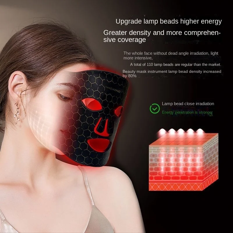 Photon Facial Mask, Red Light, Black Gold, LED Skin Rejuvenation Household Instrument, Large Row Of Beauty And Acne Removing