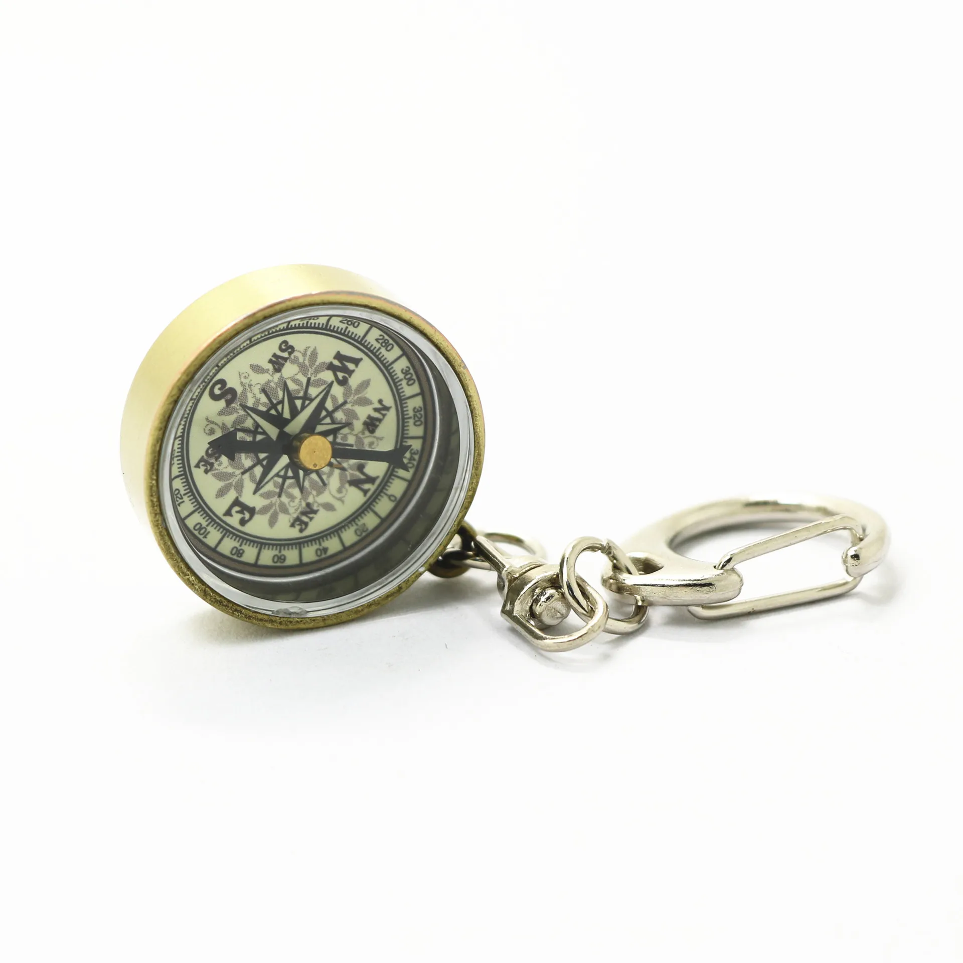 

Vintage Zinc Alloy Metal Compass with Chain Keychain Compass