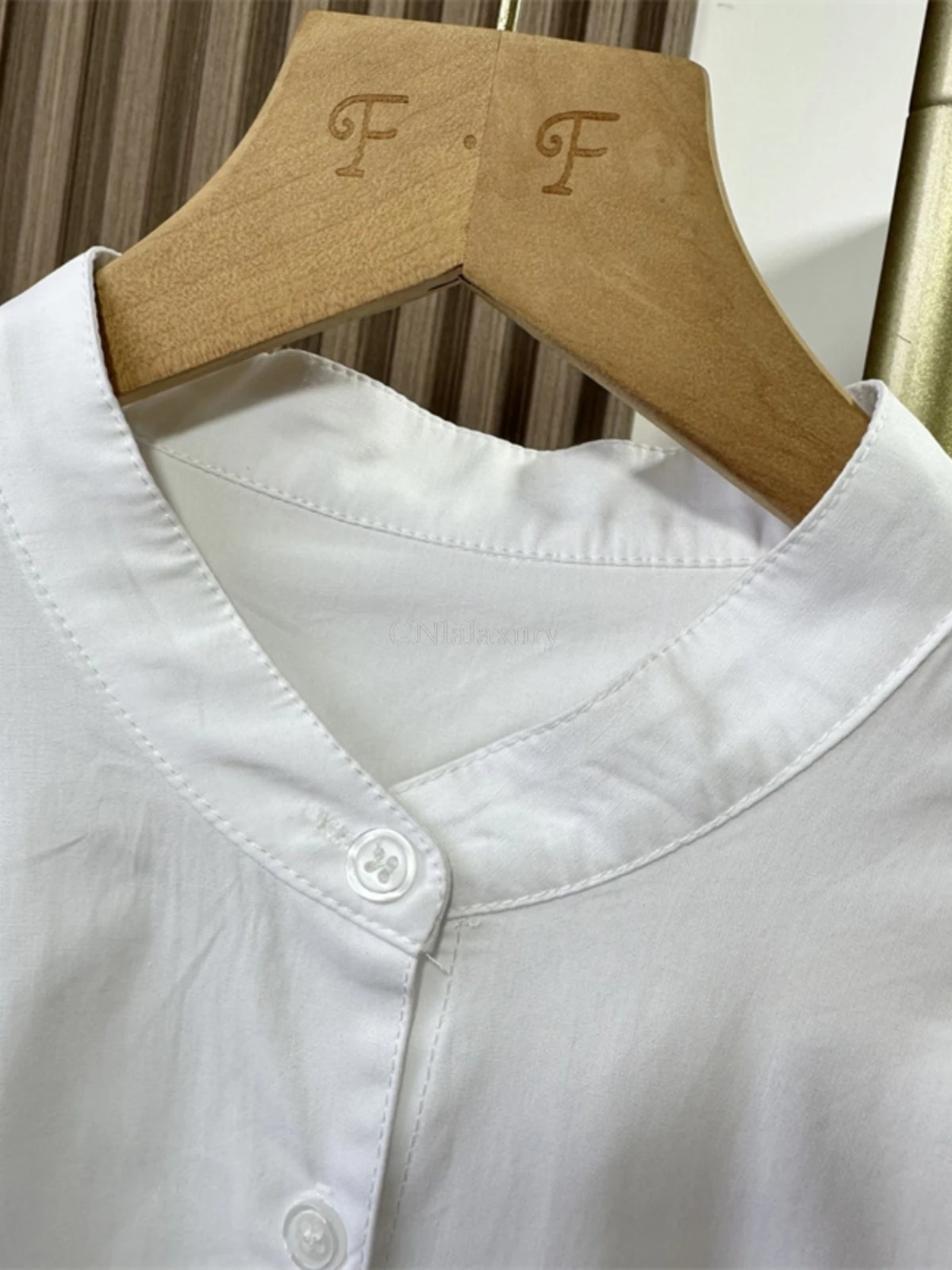 Cnlalaxury Spring White Women\'s Shirts Dresses 2024 New Single Breasted Straight Casual Loose A-Line Dress Pockets Female Robe