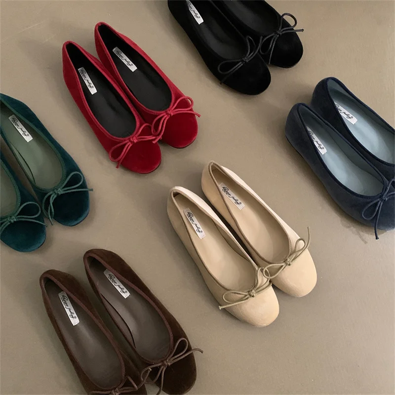 Bailamos Brand New Women Velvet Flats Fashion Round Toe Shallow Mary Jane Shoes Soft Casual Ballet Shoes Slingback Shoes Muje